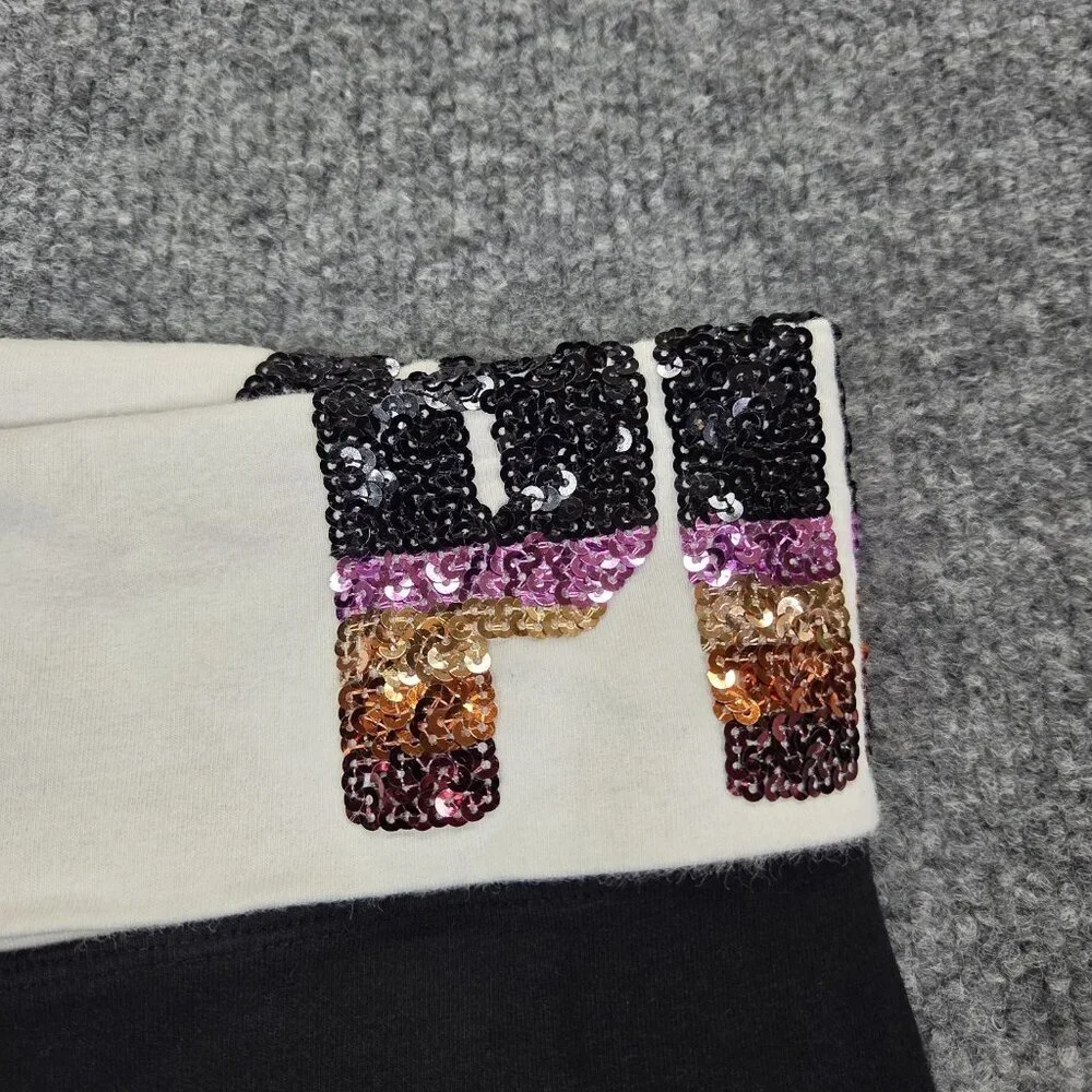 Victoria Secret PINK LOVE Black Yoga Cropped Fold Over Pants Sequins Large‎ Y2k